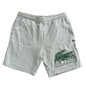 LACOSTE Men’s Fleece Sweat Shorts Green Croc Logo Size Large
